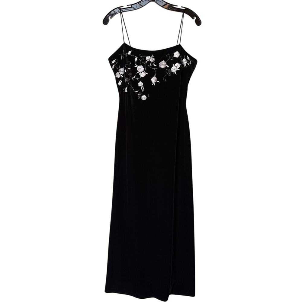 Betsy & Adam Vintage 90's Dark Fairy Velvet Column Gown w Embellishments L(?)